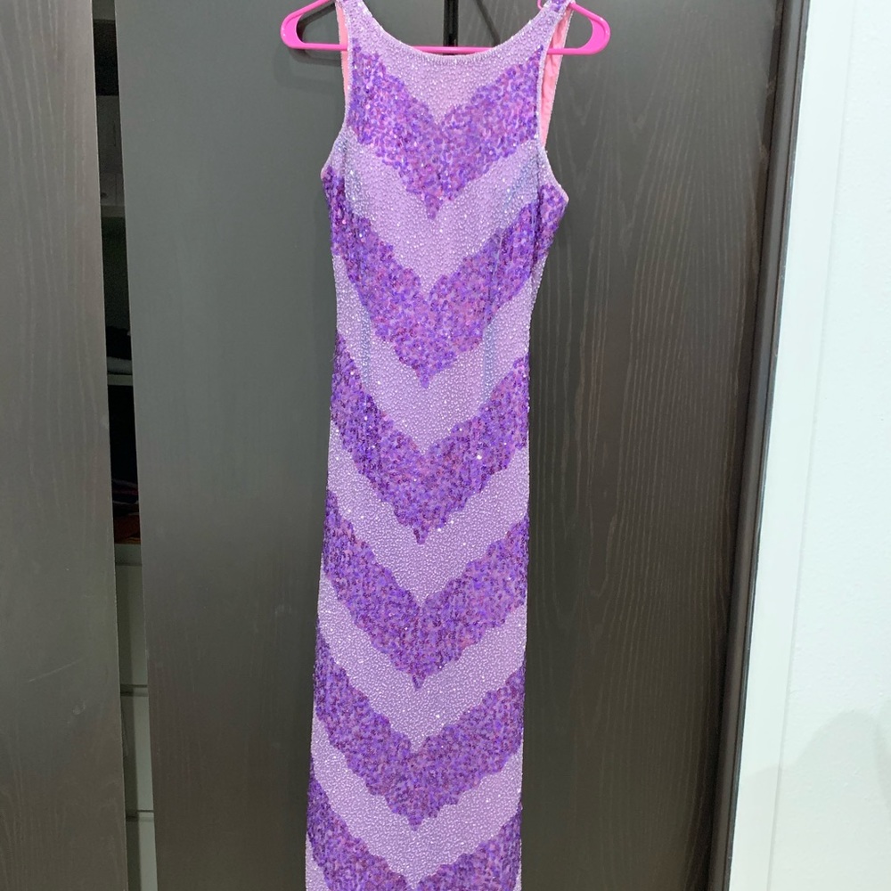 Adrianna Papell Long Purple beaded dress